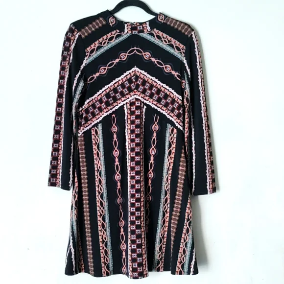 Free People Stella Knit Mock Neck Printed Long Sleeve Mini Dress Size M - Picture 2 of 9